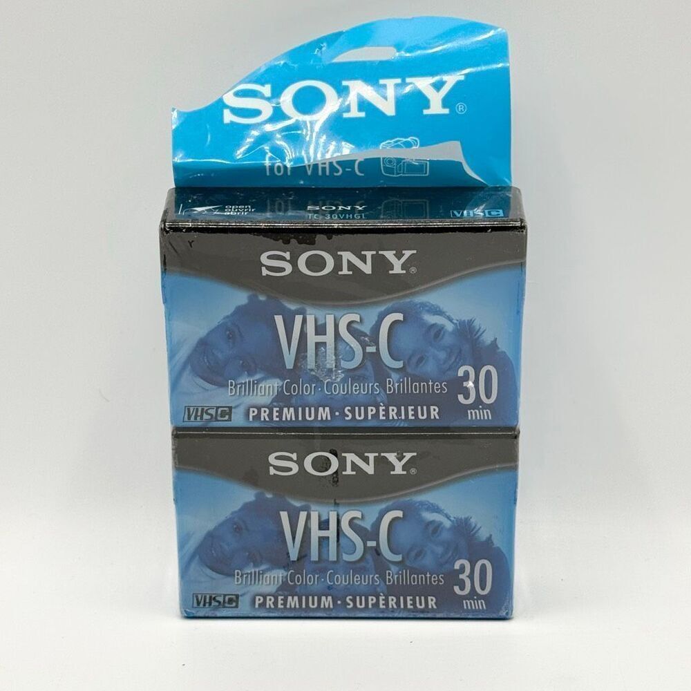 New SONY VHS-C Video Tapes 30 Minute Premium Sealed Pack of 2 // TC-30VHGF